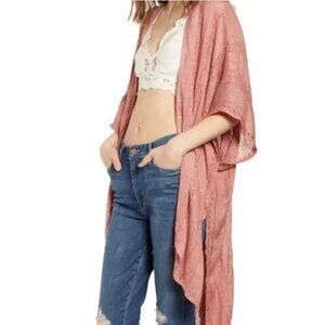 Free People Sequin Daydream Kimono Duster Blush Pink Boho Fairy One Size